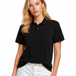 Polo holgado de poliéster y algodón 100% para mujer, Polo holgado para exteriores, Polo negro de gran tamaño de verano para mujer - Product Image 2