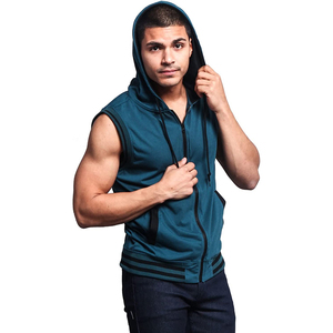 Wholesale Price Custom <b>Sleeveless</b> Zipper Gym <b>Hoodie</b> for Men 100% Cotton Summer Wear - Product Image 6