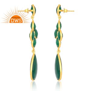 Latest Trending Sterling Silver 18K Gold Plated Natural <b>Green</b> Onyx Gemstone Dangle Earring Demi Fine Jewelry Manufacturer - Product Image 3