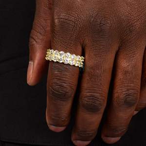 Venta caliente 18K Chapado en oro 925 Plata de ley Anillo DE TENIS doble Vvs Diamante Moissanite Hombres Anillo Joyería de regalo - Product Image 1