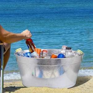 Modern Design Galvanized <b>Ice</b> <b>Bucket</b> With Handle Oval Wine Cooler Perfect For Outdoor <b>Garden</b> Parties Beer Chiller - Product Image 6