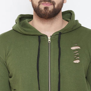 Survêtements déchirés en détresse personnalisés à la mode pour hommes deux pièces pour l'hiver uni vierge avec cordon de serrage - Product Image 4