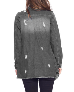 "Women Long <b>Denim</b> Jacket | Fashion Ripped Jean <b>Coat</b> with Pocket Casual Oversized <b>Denim</b> OuterwearStylish Button Up Jean Jacket" - Product Image 3