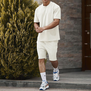 Pemium Quality Men's <b>Set</b> 100% Cotton Streetwear Style T-shirt With Shorts Quickdry Breathable Customized Logo Printing - Product Image 1