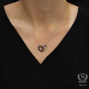 Collier en argent sterling 925 avec pierre blanche et finition oxydée noire, serti de pierres en sangle - Product Image 3