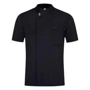Men's Black <b>Short</b> <b>Sleeve</b> Chef <b>Jacket</b> Woven Polyester Button Closure Restaurant Uniform - Product Image 3