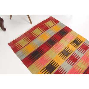 3.3x4 ft Turkish Rug, Vintage Small Rug, <b>Red</b> Bordered <b>Wool</b> Rug - Product Image 1