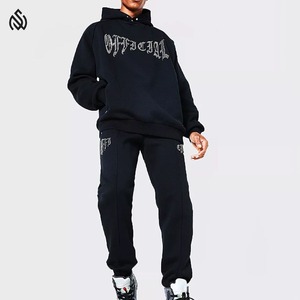 Strass luxe personnalisé Designer hommes à manches longues fermeture éclair complète deux pièces survêtement nouvelle mode Jogging pantalons de survêtement et ensemble à capuche - Product Image 1
