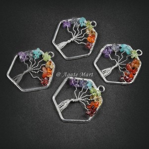 Collier pendentif papillon New Tree Life pour femme Agate Gemstone sculpté dans du gravier Crystal Technique Wrap - Product Image 3