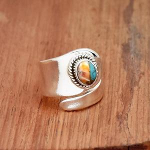 Oyster <b>Copper</b> Turquoise Adjustable Ring in 925 Sterling Silver Oval Stone <b>Anniversary</b> Jewelry <b>Gift</b> - Product Image 3