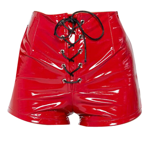 Shorts en cuir pour femmes, vente en gros, couleur rouge unie, vente en ligne, vêtements d'hiver 2025, shorts en cuir ajustables pour femmes, shorts pour femmes - Product Image 1