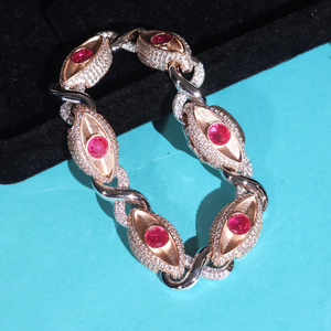 Pulsera de Plata 925 con Moissanita y Piedras de Color Rojo, Diseño de Eslabones, Joyería de Moda de Lujo, Brillo Brillante, Pieza Elegante - Product Image 6