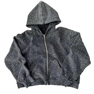 Vente flash : sweat-shirts à capuche personnalisés avec strass, effet délavé à l'acide, fermeture éclair, sweat-shirts à capuche vintage pour hommes avec strass imprimés, sweat-shirts en polaire vierges - Product Image 1