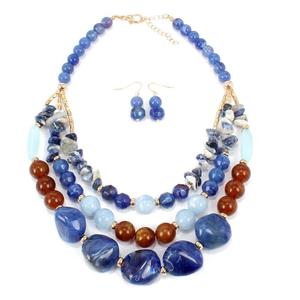 Nouvel ensemble de colliers multicouches perlés pour femmes, bijoux en pierre naturelle plaqué or, style bohème, cadeau de fête, boucles d'oreilles perles bleues et rouges - Product Image 1