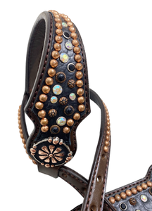 Quincaillerie en nickel et cuivre Cuir véritable Headstall de cheval Couleur marron Headstall Western Headstals et rênes Cheval - Product Image 3