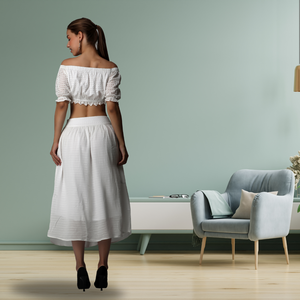 ชุดสองชิ้นกระโปรงคลุมเข่าผ้าชีฟองด้านหน้าแต่งกระดุมเปิดไหล่ทำด้วยมือแบบลำลองหรูหราฤดูร้อน - Product Image 4