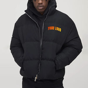 Venta al por mayor de OEM, chaqueta acolchada para hombre, ropa deportiva de invierno personalizada, resistente al viento e impermeable, acolchado, logotipo negro sólido en la parte delantera - Product Image 1