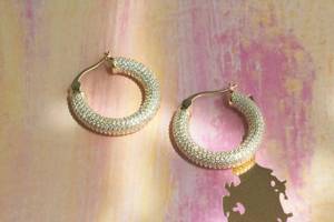 Pendientes de aro de Plata de Ley 925 con sólida clase, circonita cúbica, corte elegante, diseños de pavé chapados en oro para bodas y fiestas - Product Image 2