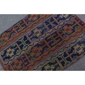 Alfombra Turca Vintage, Alfombra de 2.6x3.2 pies, Alfombra de Lana Ikat Azul - Product Image 4