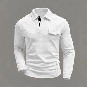 Nouveau Polo Homme 2026 à Manches Longues Couleur Unie avec Motif Carreaux Boutonnés et Col Henley - Product Image 1