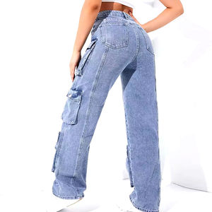 Jean pour femme à jambe large en toile d'hiver, devant plat, respirant, évacuant l'humidité, séchage rapide, taille élastique, 6 poches, coupe régulière, taille haute - Product Image 3