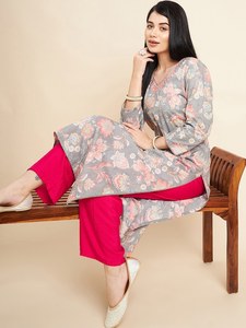 Nuevo Diseño Elegante, Kurta Larga de Algodón para Mujer, con Mangas Largas, Corte Recto, con Bordado, Ajuste Regular - Product Image 2