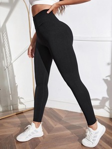 Service OEM Pantalon de yoga taille haute Design personnalisé pour les femmes Couleur unie Gym Fitness Leggings Vente en gros - Product Image 5