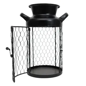 Lanterne en métal enduit noirLanterne de sol de camping portable sauvage décorative d'intérieur extérieur avec poignée - Product Image 2