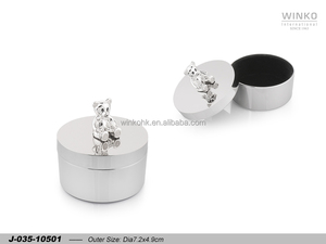 Winko TEDDY BEAR Caja de Joyería Metálica para Recuerdos, Caja para Joyas, Osito de Peluche, Forro Negro, Níquel - Product Image 1