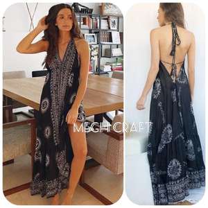 Venta al por mayor Rayon Om Print Halter Neck Maxi Dress Beach Wear - Product Image 6