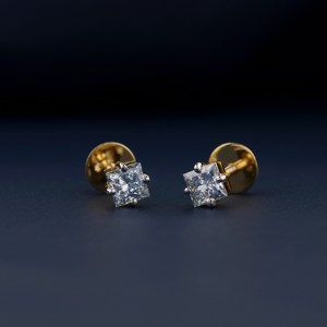 0.80 Ct Bleu Clair Princesse Diamant Vis Retour 4 Prong Set Lab Grown Diamond Stud Boucles D'oreilles Solitaire Diamant 14k Or Boucle D'oreille - Product Image 4