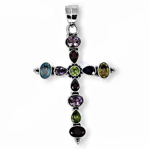 Pendentif en argent sterling 925 plaqué or rose avec rubis en forme de croix pour femmes - Product Image 2