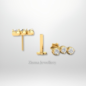 Bijoux de piercing de luxe à trois diamants sertis de lunette en or massif 14 carats 18 carats VVS DEF véritables diamants de laboratoire certifiés IGI GIA - Product Image 4