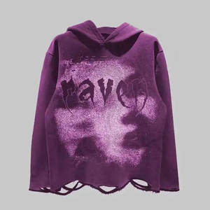 Gran oferta de ropa de calle, sudaderas con serigrafía personalizada, jerséis sólidos, sudaderas con capucha recortadas con dobladillo lavado ácido de gran tamaño para hombre - Product Image 4