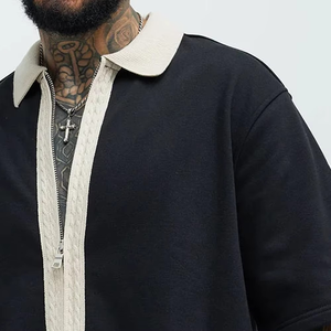 Zipper Fold Down Collar <b>Shirt</b> & Shorts 2pc Set For <b>Men</b> Best Quality Casual Wear Solid Twin Set For <b>Men</b> Cotton Breathable - Product Image 4