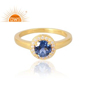 Latest Selling <b>925</b> Sterling <b>Silver</b> 18K Gold Plated Natural Cz & Sapphire Gemstone <b>Ring</b> Demi Fine Jewelry For Women Gift For Her - Product Image 3