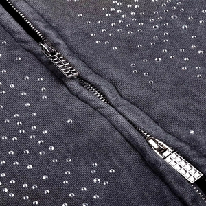 OEM ODM Sweat-shirts unisexes d'automne à perles confortables coupe-vent surdimensionnés Vêtements d'extérieur Embossés avec des strass solides Fermeture éclair - Product Image 5