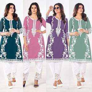 Qualité d'exportation indienne belle tenue pantalon Kurti Georgette lourd de haute qualité avec broderie lourde travail achats en ligne inde - Product Image 4