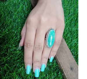 แหวนอัญมณีอะมาโซไนต์ธรรมชาติขนาดใหญ่ทำด้วยมือแหวนเงินสเตอร์ลิง925เป็นของขวัญแต่งงานเครื่องประดับสำหรับผู้หญิง - Product Image 1