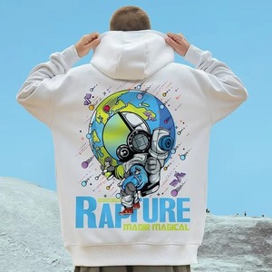 Sweats à capuche pour hommes American Cartoon Astronaut Print Hoodie Loose Student's Large Soft Velvet Hooded Sweater - Product Image 2