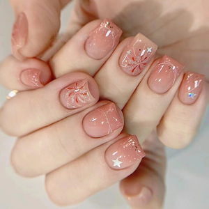 Uñas Postizas de Lujo Color <span class=keywords><strong>Nude</strong></span> con Diseño de Fuegos Artificiales, Removibles, Forma Cuadrada, Material ABS con Pegamento, 24 Piezas - Product Image 1