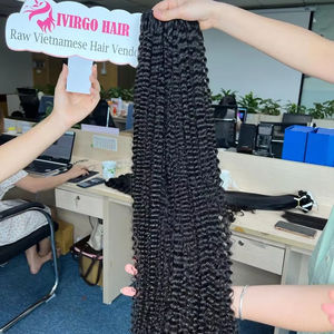 Extensiones de cabello humano vietnamita crudo alineado con cutícula virgen súper doble-máquina rizada suelta trama Doble - Product Image 1