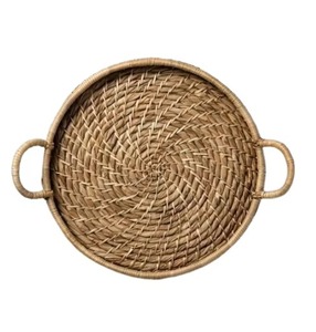 Bandeja de ratán estilo cesta redonda tejida con asas para servir comida, comedor, café, desayuno, cocina, almacenamiento y uso doméstico rústico - Product Image 2