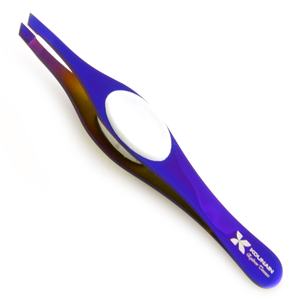 Pinzas para cejas KOUNAIN belleza profesional púrpura brillante punta inclinada acero inoxidable con agarre de silicona negra acabado Plasma - Product Image 3