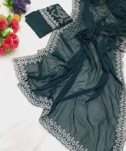 Gorgeous Sequence Work Georgette Saree: Make a Statement with Embroidery Stone Work Hand Work Ruffle Tussle Sarees - Product Image 1