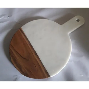 Nouvelle planche à découper à pizza en bois de marbre rond de vente chaude avec poignée planche à découper au fromage planche à découper supérieure plateau à pizza - Product Image 5