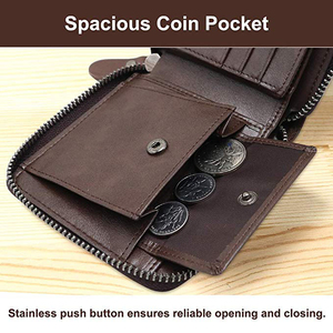 Genuine Leather Zipper <b>Wallet</b> Unisex Minimalist Short Daily Use Brown Color Durable Design - Product Image 3