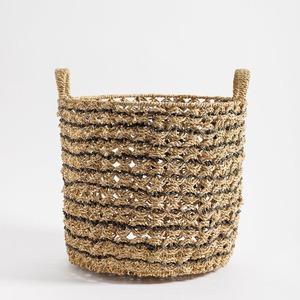 Ensemble de 3 paniers en jonc de mer tressé à la main avec surpiqûres noires, paniers de rangement faits à la main, vente en gros, écologiques, fabriqués au Vietnam - Product Image 2