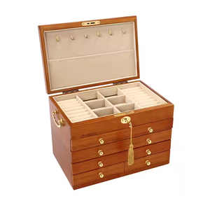 Caja organizadora de joyas de madera Su acabado de madera natural la hace perfecta para personalizar la pintura o la decoración DIY. - Product Image 4