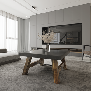 Mesa de centro de hormigón con patas de madera maciza moderna y duradera para sala de estar y oficina - Product Image 1